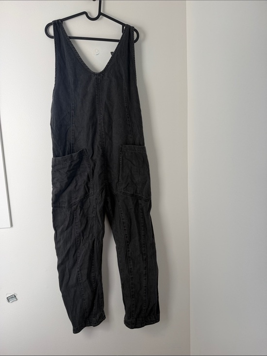 Free People Pants - Free People - HIGH ROLLER Black Denim Overalls with Front Pockets